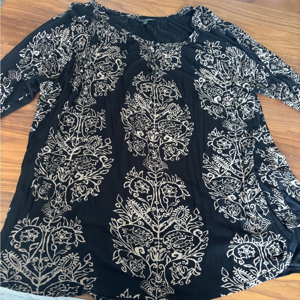 Lucky Brand Black and Tan Floral Blouse